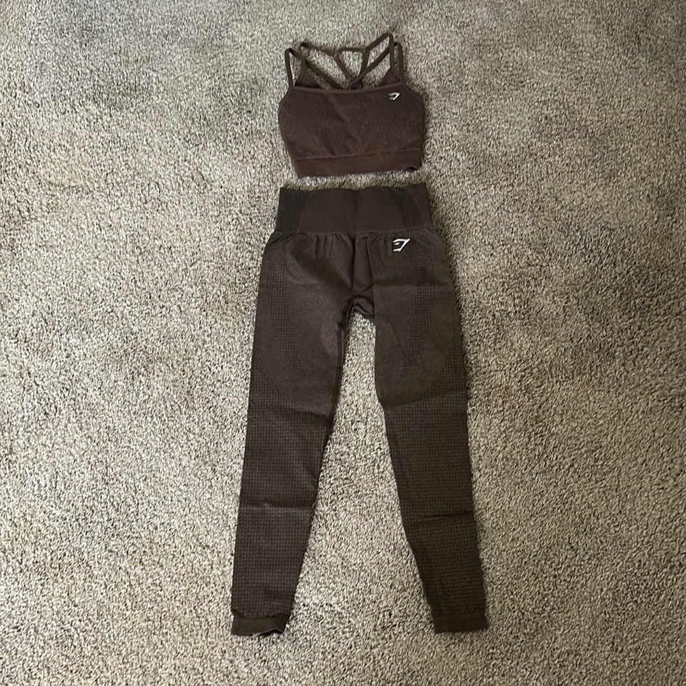 brown gymshark workout set